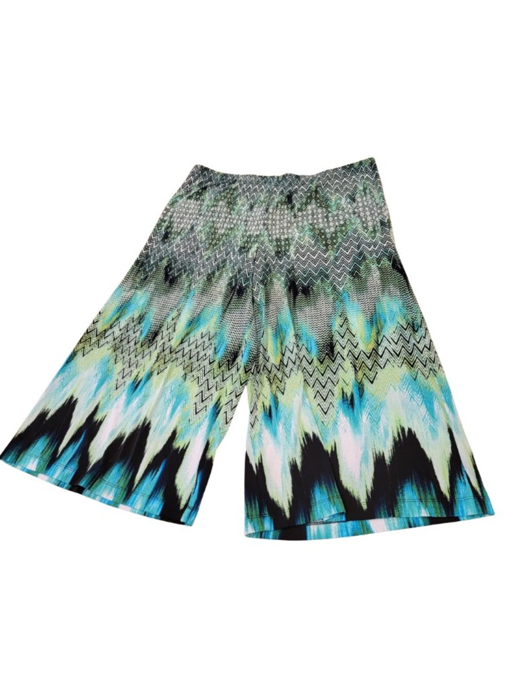 Wide Leg Soft Cropped Palazzo Pants in Colorful Geometric Zig Zag Print
